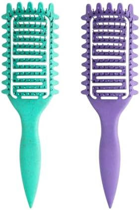 Curl Defining Brush for Curly Hair, Vented Detangling Hair Brush for Wet and Dry Styling, Curved Brush for Shaping and Smoothing Curl Clumps, Lightweight Hair Brush (Green Purple) by Yingbtr