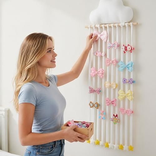 Suncalla Long Bow Holder for Girls Baby White Clouds Hair Clip Organizer - Image 4