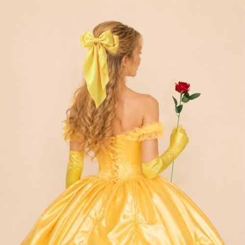 Princess Costume Accessories Crown Rose Hair Bow Yellow Gloves Kit - Image 6