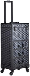 OmySalon Rolling Makeup Train Case with 3 Drawers, Cosmetology Case on Wheels w/Pull Handle and Removable Wheels, Large Cosmetic Organizer Storage Box for Nail Tech, Makeup Artist, Hairstylist(Black) by OmySalon