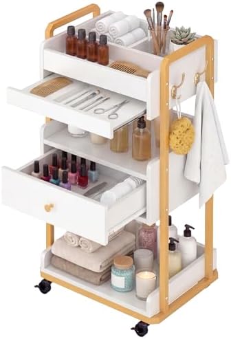 Salon Spa Cart with Storage, 3-Tier Rolling Beauty Storage Cart, White by HolaiNail
