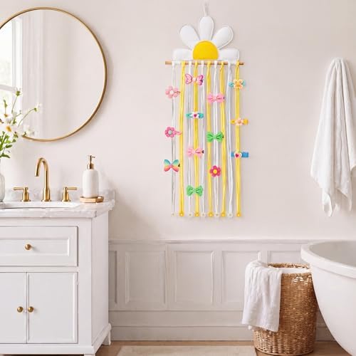 Suncalla Long Bow Holder for Girls Baby White Daisy Hair Bow Clip Organizer - Image 2