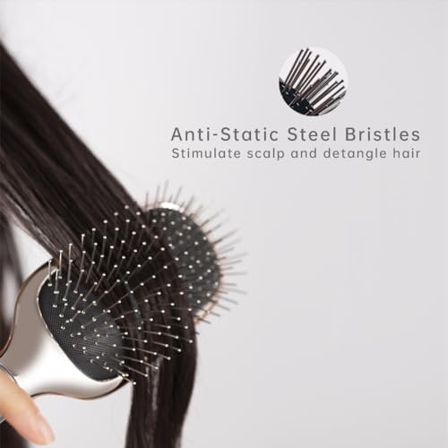Melbang Hair Brush for Thick Curly Thin Long Short Wet or Dry Hair Adds Shine and Makes Hair Smooth Hair Comb Paddle Hair Brush for Men Women Kid (Silver) - Image 4