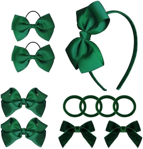 baotongle 11pcs Green School Hair Accessories Set Uniform Hair Bow Headband Clips Hair Ties Curly Bows for Little Toddler School Girls(Green) by baotongle