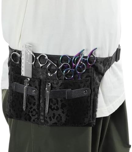 VOCOSTE Hairdresser Scissor Bag, Barber Canvas Waist Pouch, Leopard Black - Image 2