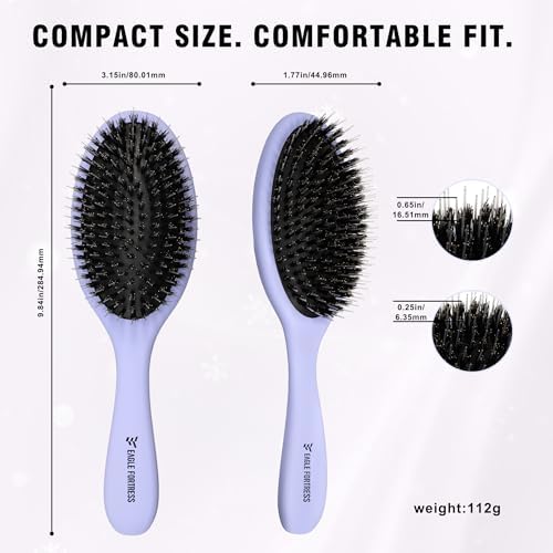 EAGLE FORTRESS Boar Bristle Hair Brush for Fine Hair & Extensions, Blue - Image 6