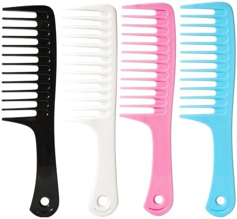 4PCS Wide Tooth Comb for Curls, Large Tooth Detangling Comb for Women & Men Wet & Dry Curly Hair(Blue+Pink+Black+White) by Fgail