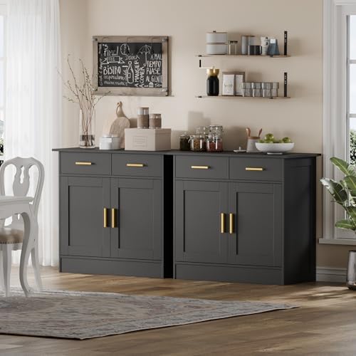 Buffet Cabinet with Storage - Buffets & Sideboards Kitchen Storage Cabinet, Wood Console Table Coffee Bar Accent Cabinets for Living Room Dining Room Entryway Small 2 Doors & Drawers, Black 35.4"W - Image 6