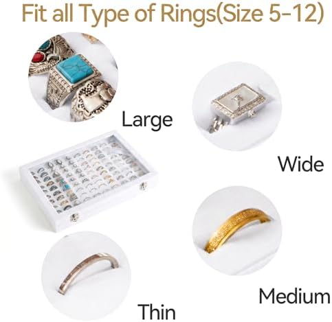 Frebeauty 100 Slots Ring Organizer Tray,Velvet Ring Box with Clear Lid - Image 6
