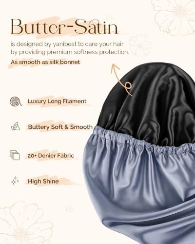 YANIBEST Adjustable Satin Sleep Bonnet, Double Layer Extra Long Hair Bonnet - Image 3