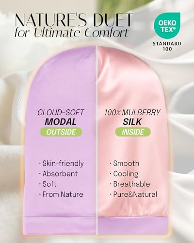 OLESILK 100% Mulberry Silk Bonnet for Sleeping Women, Hair Wrap for Curly Hair Care, Real Silk, Not Satin, Purple - Image 2