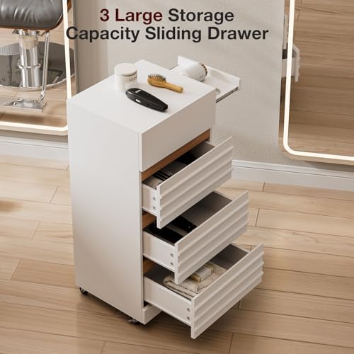 Salon Trolley Cart with Lockable Wheels, Rolling Hair Cart with 3 Dryer Holders for Hair Stylist, Wall Mount Makeup Organizer Stations Cabinet for Beauty Spa Barbershop Tattoo(White) - Image 4