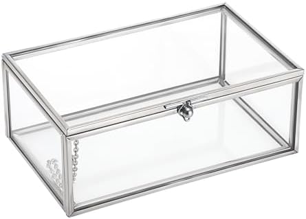 Hipiwe Vintage Glass Keepsake Box Small Jewelry Display Case Lidded Box by Hipiwe