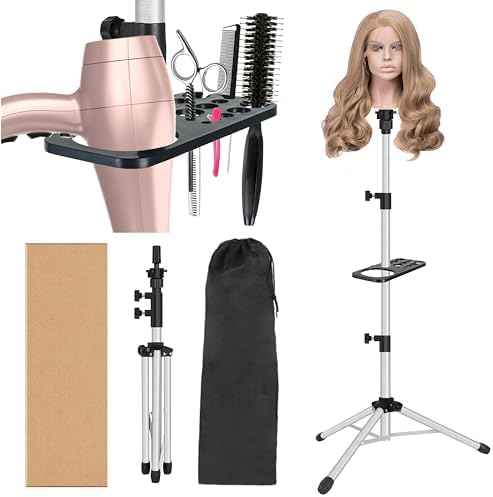 ZQIAN BEAUTY Wig Stand Tripod 50 Inch Metal Wig Mannequin Head Tripod Stand For Hairdressing Training Head Adjustable Wig Tripod Stand with Tool Tray (Silvery, Mannequin Head Not Included) by ZQIANBEAUTY