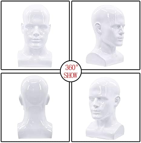 FanLin Male Mannequin Head Professional Manikin Head for Display Wigs Hats Headphone Mask Sunglasses Jewelry and Scravat Display Stand (Light white) - Image 3