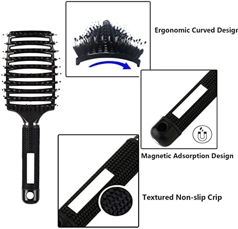 2PCS Curved Vented Hair Brush Boar Bristle Hair Brushes Paddle Detangling Brush Professional Styling Hairbrushes Detangler for Women/Men/Kids Wet Dry Thick Curly Straight Hair (Gold+Black) - Image 4