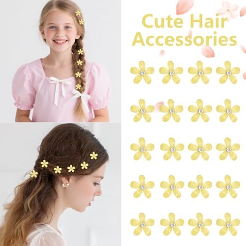 YISSION Bright Yellow Mini Flower Hair Clips for Women & Girls, 20Pcs Glitter Floral Hair Barrettes with Crystal, Vibrant Hair Accessories for Wedding Prom Party Daily Hairstyling - Image 3
