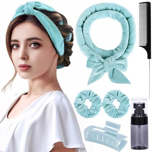 Heatless Velvet Hair Curlers to Sleep in - No Heat Curls for Women - 6 Pieces Set (Blue) by fallsea
