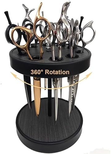 XDONEF Rotating Hair Scissors Holder, Wooden Barber Scissors Storage Holder Salon Shears Holder Hair Stylist Scissors Container Hairdressing Tools Organizer Black by XDONEF