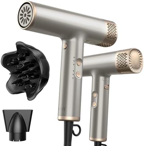 YAPOY Professional Hair Dryer with Diffuser Fast Drying 200 Million Ionic Blow Dryer with 110, 000 RPM High-Speed No Heat Damage Intelligent Thermo-Control Low Noise, Silver by YAPOY