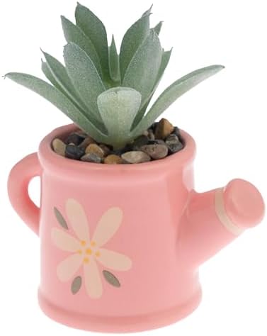 Karma, Shaped Artificial Succulents in Ceramic Pot, Faux Mini Succulent Plant, Desk Decor, Office Plants - Watering Can by KarmaGifts