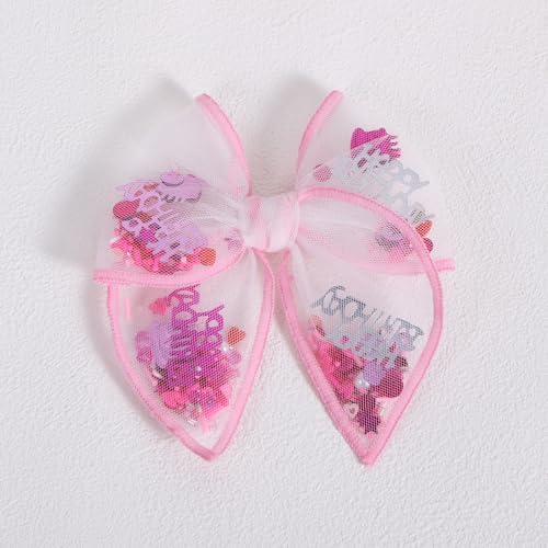 Birthday Hair Bows for Girls,2 Pcs 4" Glitter Pink Tulle Shaker Bows Alligator Clips with Happy Birthday Cake Confetti for Teens,Toddlers,Baby, Kids Party Dress Accessory Gift - Image 6