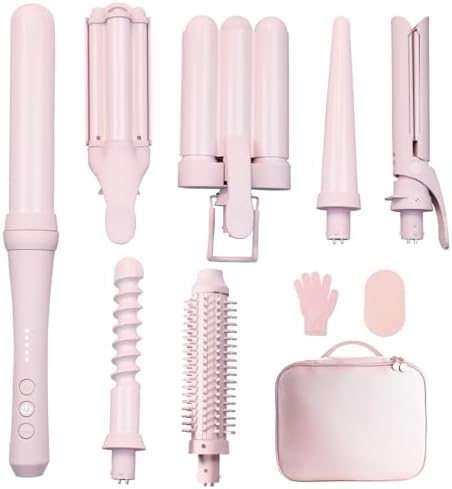 Curling Iron Set 7-in-1, Multi Curler Wand Set with Hair Straightener, Interchangeable Barrels(0.6"-1.25"), Crimper Styling Tools, Heated Round Brush for Wavy, Curling, Straightening by SPPZCUR