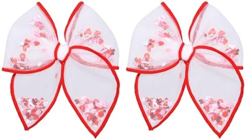 Valentines Hair Bow Gift for Girls Women 4in Red Heart Mesh Tulle Fable Bow Alligator Clips for Teen Toddler Kids Cute Valentine's Day Holiday Party Dress Decoration Accessories by Miroksh