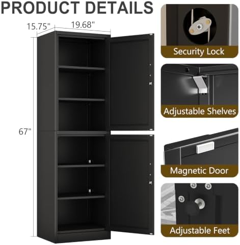 pozdeg 67" Black Lockable Tall Narrow Metal Storage Cabinet - Image 3