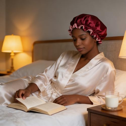 Satin Bonnet for Sleeping Women Wide Elastic - Double Layer Satin Bonnet Hair Bonnet Night Sleep Cap for Curly Hair - Image 6
