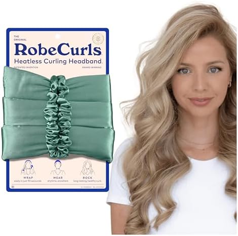RobeCurls Original Heatless Hair Curler Set with 2 Scrunchies - Patented Satin Curling Headband with Wire Hold for Heatless Curls Overnight - Gentle Hair Curlers to Sleep In for Women & Kids, Teal by RobeCurls