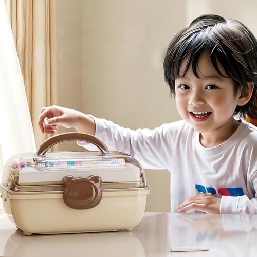 Cute Hair Accessories Organizer 3-Layers Kids Jewelry Storage Box Plastic Hair Accessories holder for Girls (Brown-Bear) - Image 7