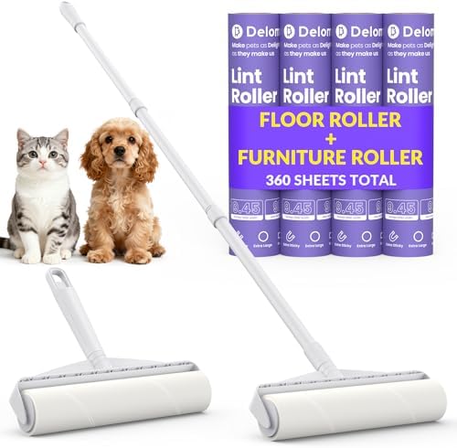 DELOMO 9.45” Large Lint Roller for Pet Hair, Long & Short Handles, 2 Packs by DELOMO