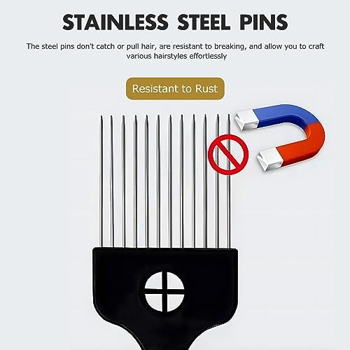3-Piece Stainless Steel Afro Hair Pick Set, Fist Design for Men & Women, Perfect for Natural Curly Afro Hair, Essential Hairdressing Styling Tool - Image 6
