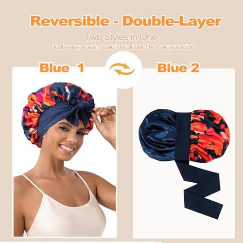 GDTOGRT Satin Silk Bonnet for Sleeping Women - Double Layer Sleep Hair Bonnets Caps for Curly Braid Hair with Tie Band - Image 3