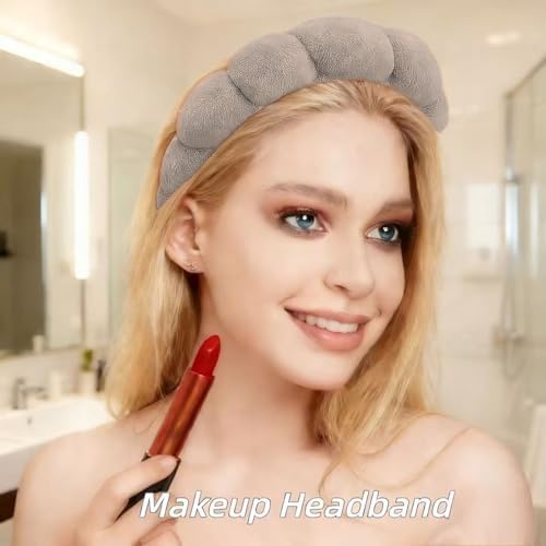 7 Pcs Spa Set, Facial Headband and Wristband Set, Skincare Accessories, College Style Girl Idea Gifts, Hair Accessories for Women and Girls（Light Coffee ） - Image 2