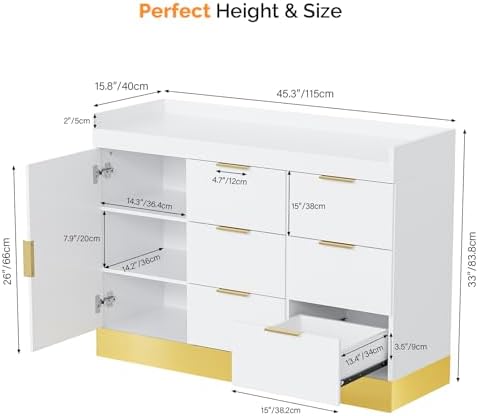 OmySalon Salon Station for Stylists, Free Standing Barber Vanity with 6 Drawers, 1 Cabinet & Adjustable Shelves, Large Storage Hair Beauty Furniture for Barbershop, White Gold - Image 4