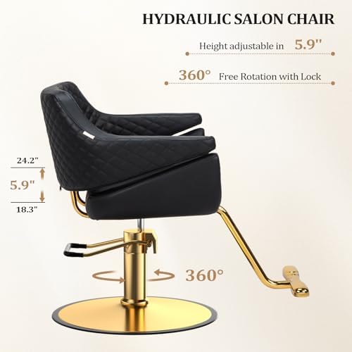 OmySalon Barber Chairs for Barbershop Black and Gold Styling Chair, Salon Chair for Hair Stylist Heavy Duty Hydraulic Pump, 360°Swivel with Footrest, Hairdressing Home Beauty Spa Braiding Equipment - Image 5