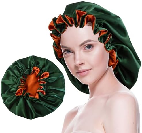 Silk Bonnet for Sleeping Satin Bonnets Double Layer Reversible Hair Cap Bonnet for Women Long Curly Braid Hair (Hunter Green) by BeutyMe