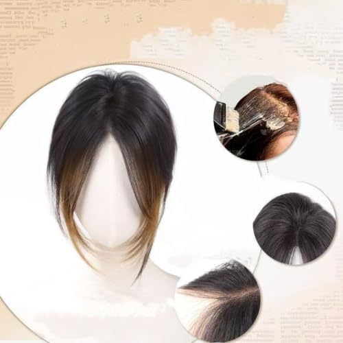 VAVANGA 14inch Hair Topper for Thinning Hair with Bang Ombre Brown to Black - Image 2