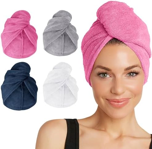 Turbie Twist Microfiber Hair Towel, Pink, Blue, Grey & White (4 Pack) by TurbieTwist