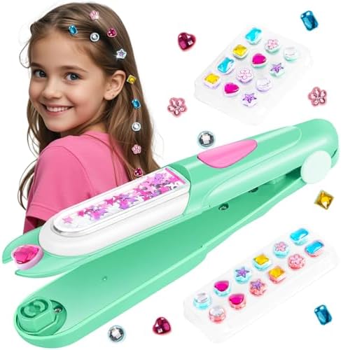 kidzkube Hair Gem Stamper Kit, Bling Hair Jewels for Girls Toys, Hair Styling Tool with Reusable Shining Diamonds, Birthday Gifts Toys for Girls Ages 3 4 5 6 8-12 (Green) by Kidzkube