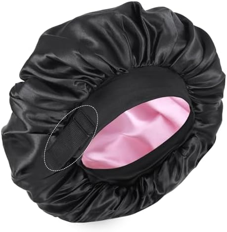 Double Layer Adjustable Satin Bonnets for Sleeping (Black and Pink) by XRACEPHOL
