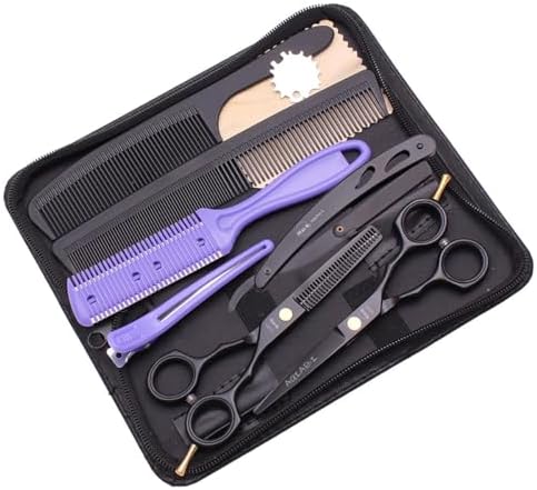 5.5" Professional Hair Cutting & Thinning Shears Set with Straight Razor by AQIABI