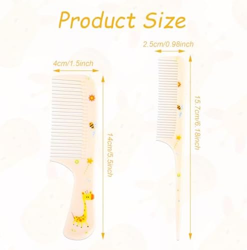 2pcs Baby Hair Comb Set, Yellow Giraffe Mini Fine Tooth & Rat Tail Comb - Image 2
