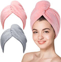 Hicober Microfiber Hair Towel Wrap for Women,Quick Dry, Pink Grey, 2-Pack by Hicober