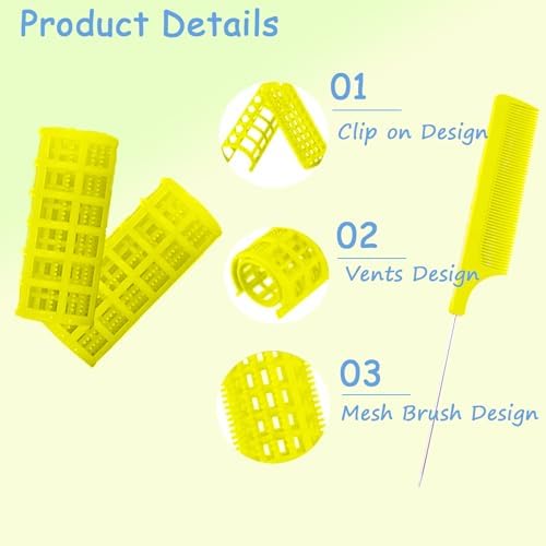 24PCS Plastic Heatless Hair Rollers Set 2.0cm/0.8in Yellow Self Grip Snap on Rollers Hairdressing Curlers Tools for DIY Hairdressing Hair Salon - Image 3
