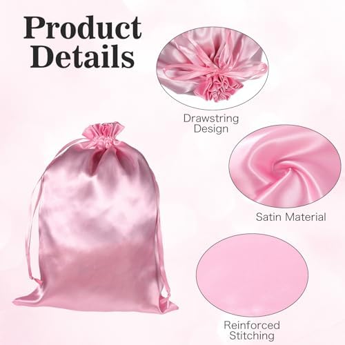 JIEYAO 6 Pieces Wig Bags with Satin Drawstring, Pink Silk Wig Storage Bags Storage for Wigs Extension Bundle(Pink) - Image 5