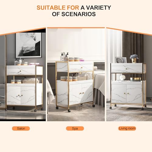 Salon Rolling Trolley Barber Storage Cart Lockable Wheels,Gold - Image 3