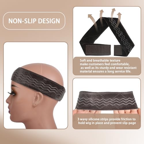 Wig Grip Band Flexible Velvet Scarf Adjustable Comfort Band Headband Non-Slip Wig Bands with Wavy Silicone (Grey) - Image 5